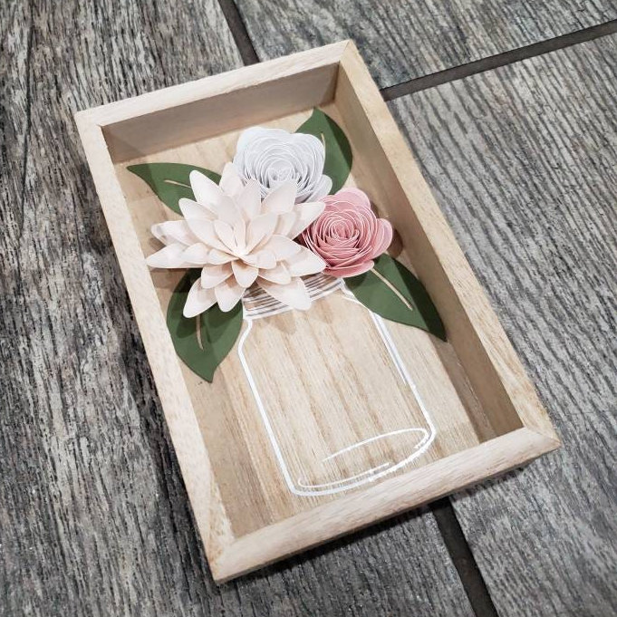 Mason Jar 3D Flower Bouquet Wood Mini Shadow Box l Wall