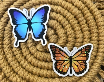 Holographic Butterfly Sticker Pack, 2in, Papilio Ulysses & Monarch Butterfly Glitter Sticker for Laptop, Phone, Water Bottle, or Journal