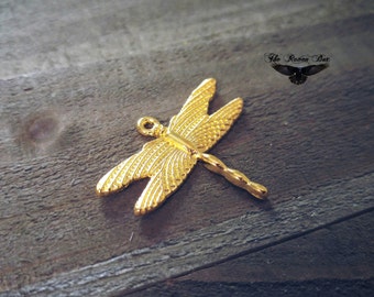 Dragonfly Pendant Shiny Gold Dragonfly Charm Insect Charm Wholesale Charm Gold Charm 28mm 1.10" Charms by the Piece Shiny Gold Charm
