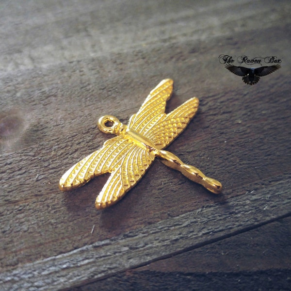 Dragonfly Pendant Shiny Gold Dragonfly Charm Insect Charm Wholesale Charm Gold Charm 28mm 1.10" Charms by the Piece Shiny Gold Charm