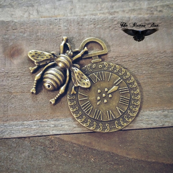 Steampunk Pendant Clock Pendant Antiqued Bronze Bee Pendant Pocket Watch Pendant 42mm 1.65"