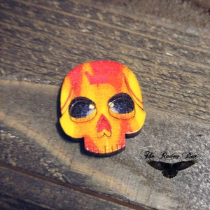 Totenkopf Cabochon Holz Cabochon Sugar Skull Cabochon Orange Totenkopf Tag der Toten Cabochon Calavara Verschönerung 2,5 cm Schädel flache Rückseite
