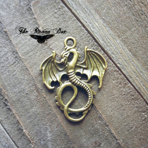 Dragon Pendant Antiqued Bronze Dragon Charm Focal Pendant Medieval Charm Fairy Tale Charm Wholesale Charms by the Piece 1.37"