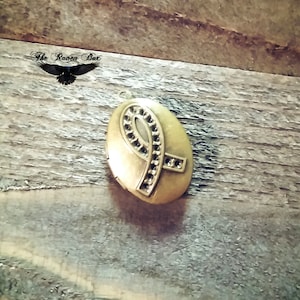 Bronze Oval Locket Awareness Ribbon Locket Brass Cancer Awareness Charm Pendant Locket Charm Photo Locket 24mm .94&quot;