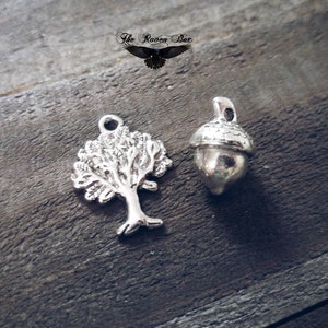 Tree Charm Acorn Charm Oak Tree Charm Set Antiqued Silver Tree Charm 3D Assorted Charms Nature Charms Themed Charms