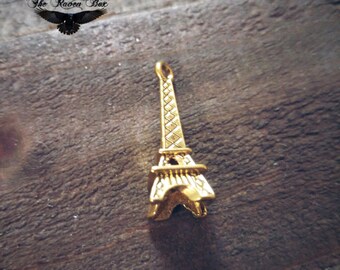 Juego de 4 dijes de la Torre Eiffel de oro antiguo de París, Francia. Accesorios de joyería. Dijes al por mayor por pieza.