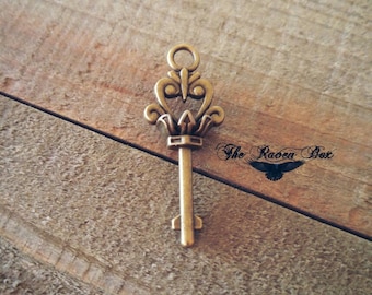 Bronze Skeleton Key Pendant Antiqued Bronze Key Steampunk Key Charm Crown Key 37mm