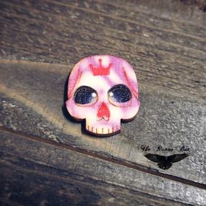 Skull Cabochon Wood Cabochon Sugar Skull Flatback Purple Skull Day of the Dead Calavara Gothic Flatback 1&quot;