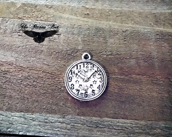 Clock Charm Clock Pendant Antiqued Silver Charm Silver Clock Charm Steampunk Clock Time Charm Telling Time 21mm .82"