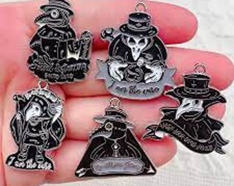 Raven Charms-Enamel Charms-Plague Doctor Charms-Gothic Pendants Set 10pcs