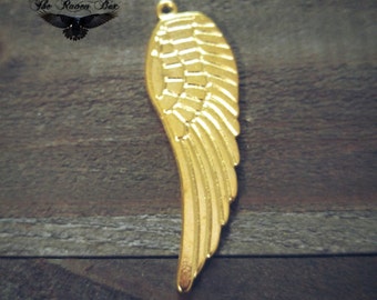 Stor änglavinge-berlock, glänsande guldvinge-hänge, dubbelsidigt 48 mm 1,88" glänsande guldberlock, styckvis