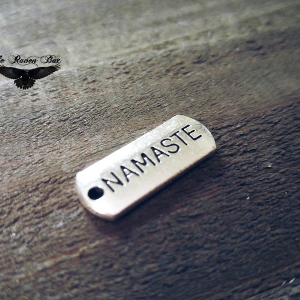 Namaste Charm Word Charm Pendant Antiqued Silver Tag Charm Message Charm 21mm .82" Inspirational Word Charm Charms By the Piece