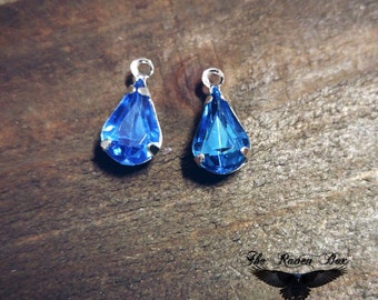 Teardrop Charms Blue Teardrop Acrylic Rhinestone Drops Bezeled Jewel Charms Silver Set of 2 pieces 13mm .51"