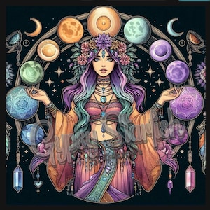 Arte digital de chakras y cristales / Decoración espiritual de pared / Arte imprimible de sanación energética / Póster bohemio de chakras / Descarga instantánea