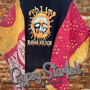 Sublime - Upcycled Boho Band Kantha Poncho Tee –  Handmade, One-of-a-Kind Custom Tees Refashionede