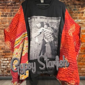 Post & Wallen - Upcycled Boho Band Kantha Poncho Tee –  Handmade, One-of-a-Kind Custom Tees Refashioned