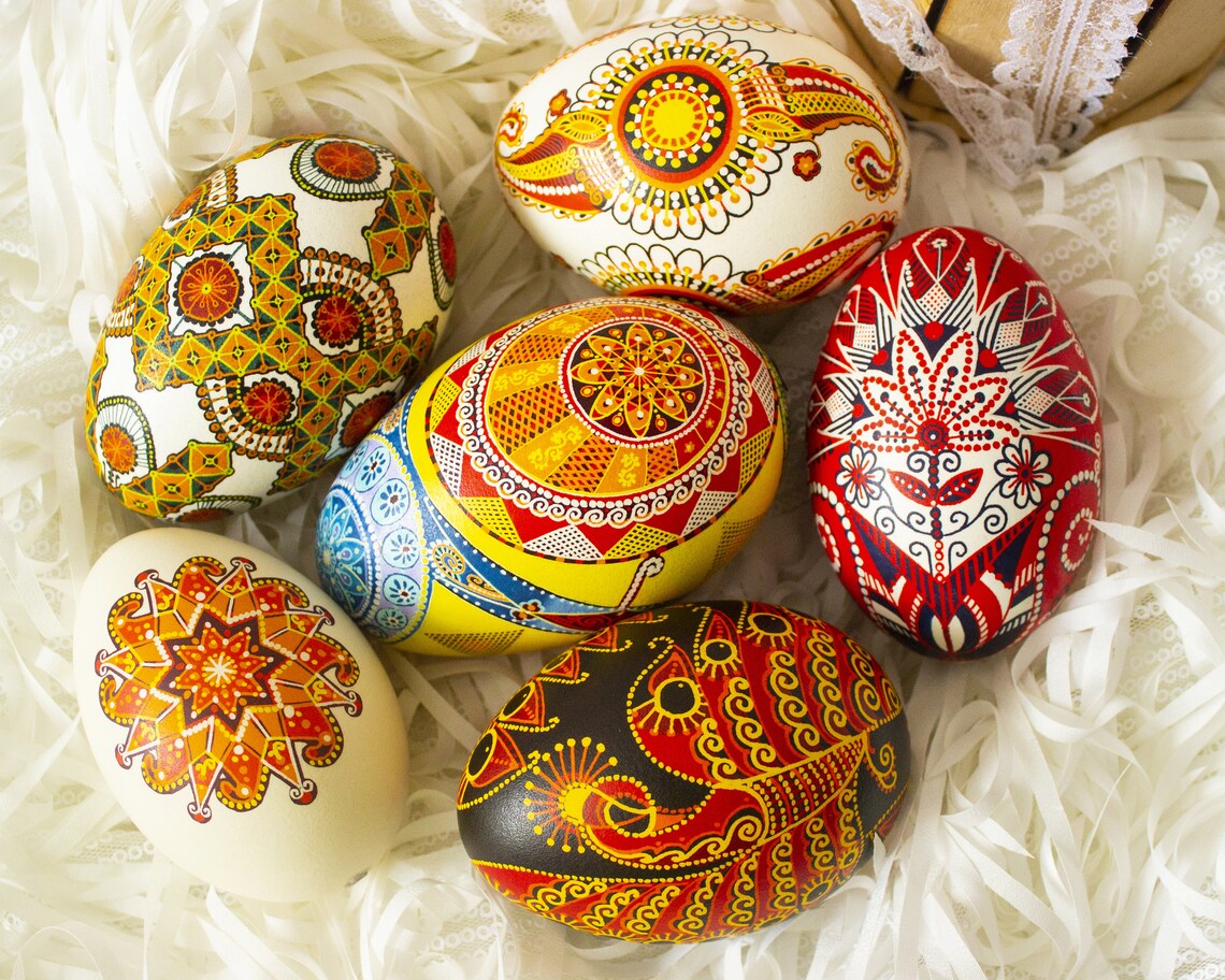 Pysanky Eggs Set Of 7 Hand painted Eggs Christmas Gift Eggs Etsy