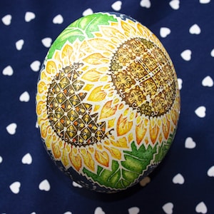 Sunflower Ukrainian Easter Egg Big Ostrich Collectible Egg, Parents Anniversary Pysanky Egg, Ukrainian Gift Ostrich Egg Art, Easter Gift Mom