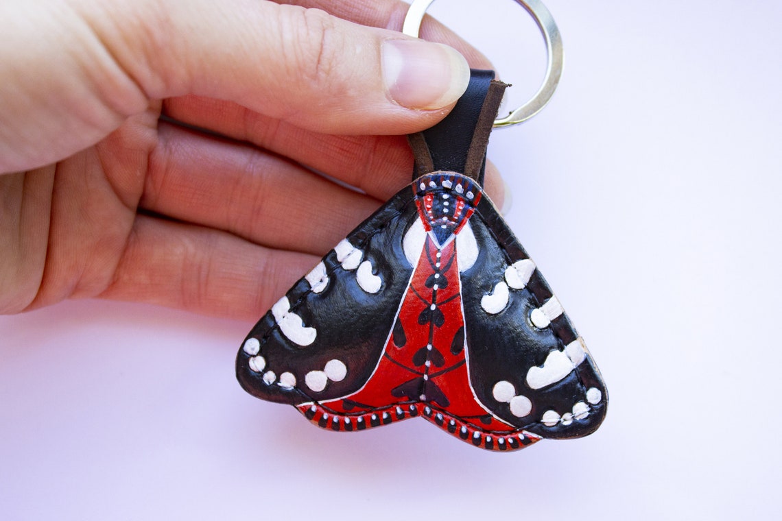 Moth Keychain Garden Tiger Moth Butterfly Leather Key Ring Etsy