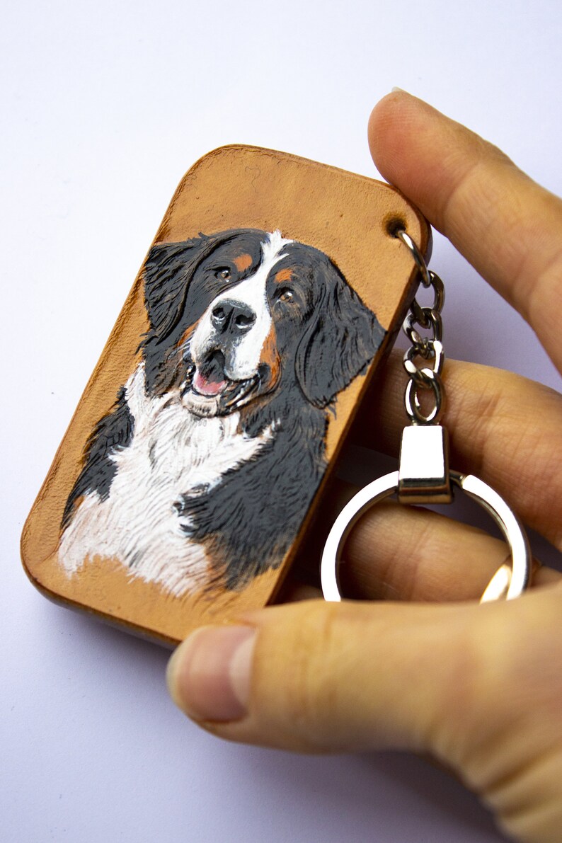 Pets Portrait Keychain Leather Dog Keyring Handtooled & Etsy