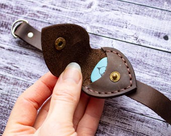 Leather Guitar Pick Case Wallet with Strap - Musician Gift