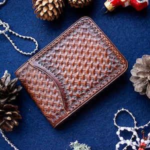 Männer Geld-Clip Fronttasche Geschenk Ihn Hand punziert Leder Minimalist Brieftasche Vatertagsgeschenk für Ehemann, Ukrainisch Geschenke