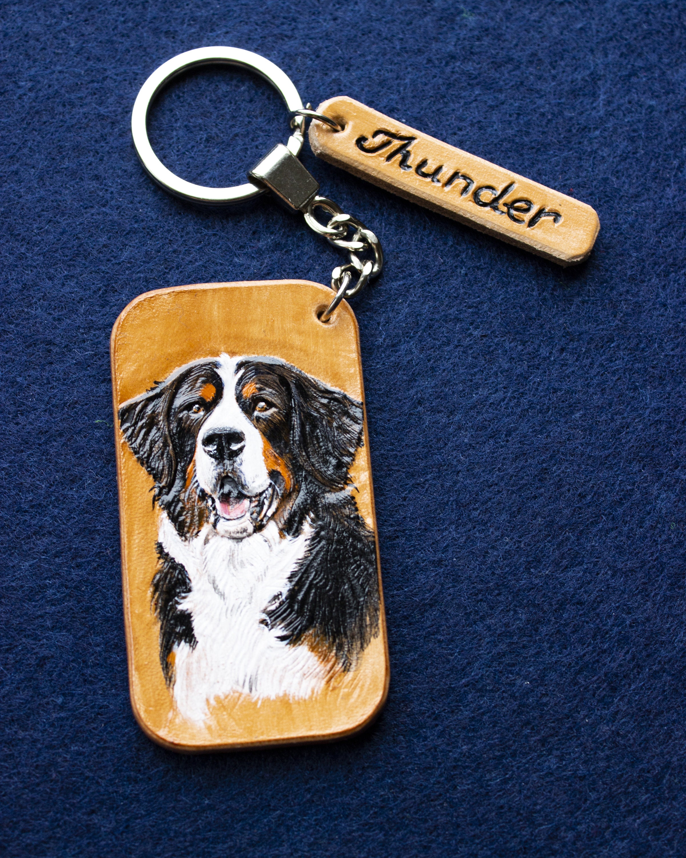 Pets Portrait Keychain Leather Dog Keyring Hand Tooled & Etsy