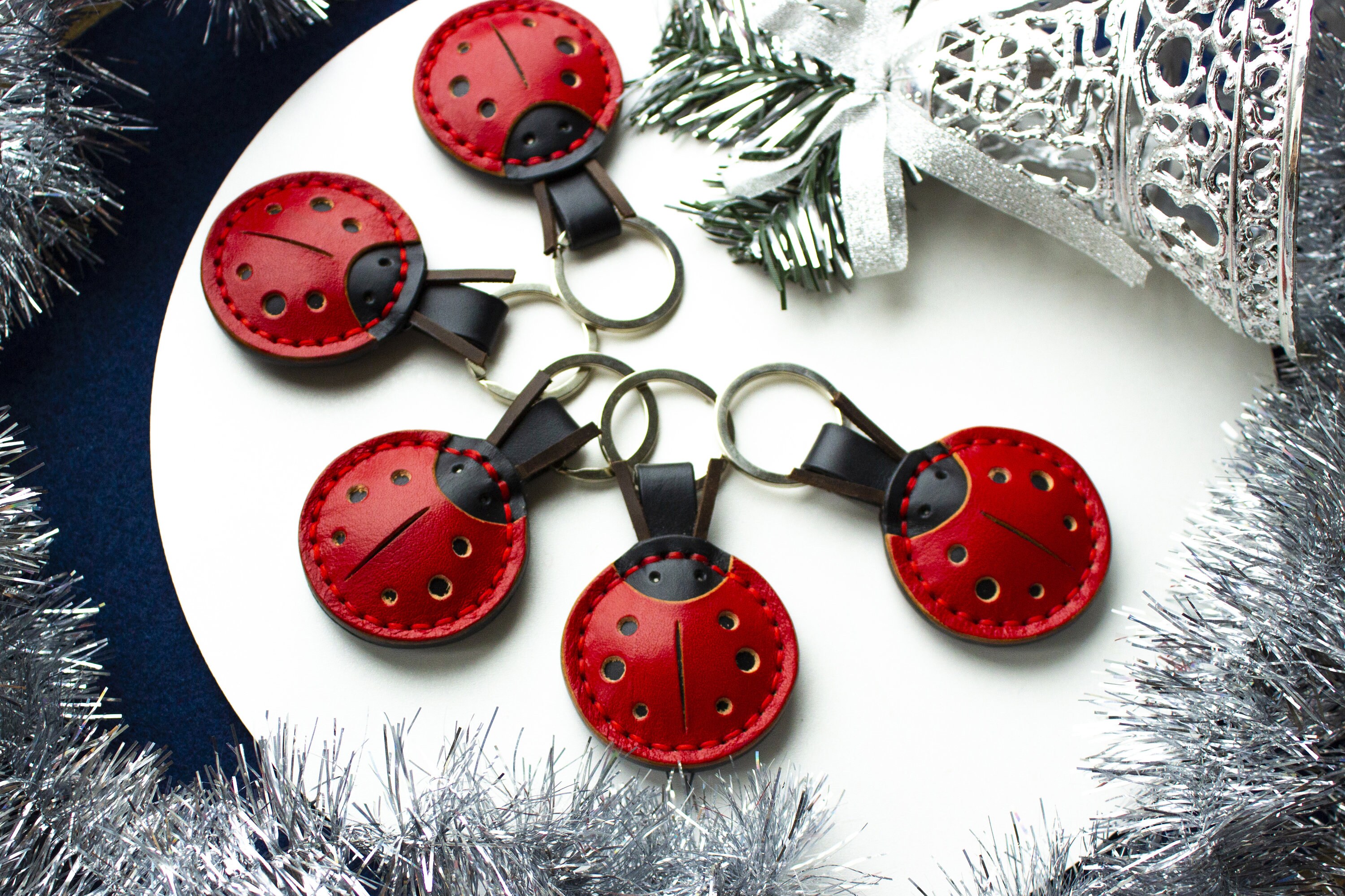 Ladybug Keychain Leather Key Ring Leather Bug Keychain Ladybug Etsy
