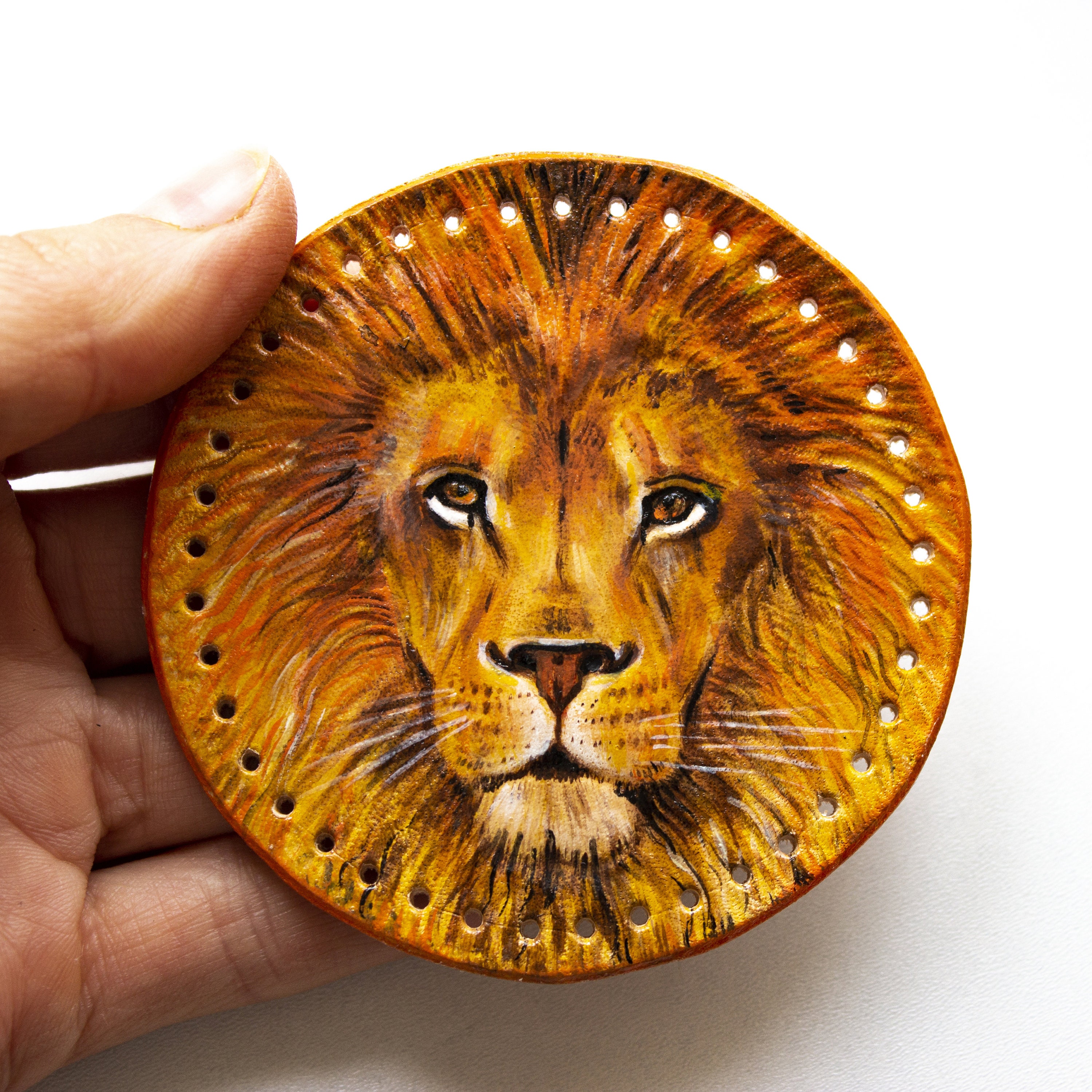 Leather Lion Patch HandTooled HandPainted Leather Patch Etsy