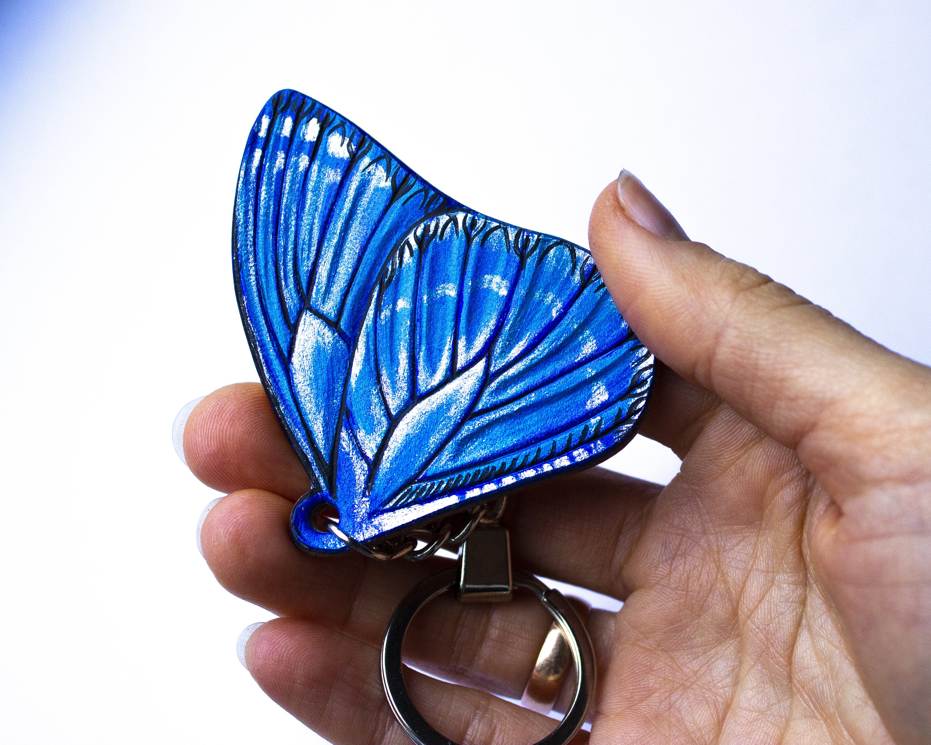 Blue Morpho Keychain Butterfly Wing Leather Key Ring Butterfly Etsy