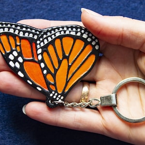 Monarch Butterfly Keychain Wing Leather Keyring Butterfly Keychain Nice Butterfly Charm Butterfly Lover Gift, Ukrainian Valentine&#39;s Day Gift