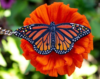 Hand-Painted Leather Monarch Butterfly Keychain