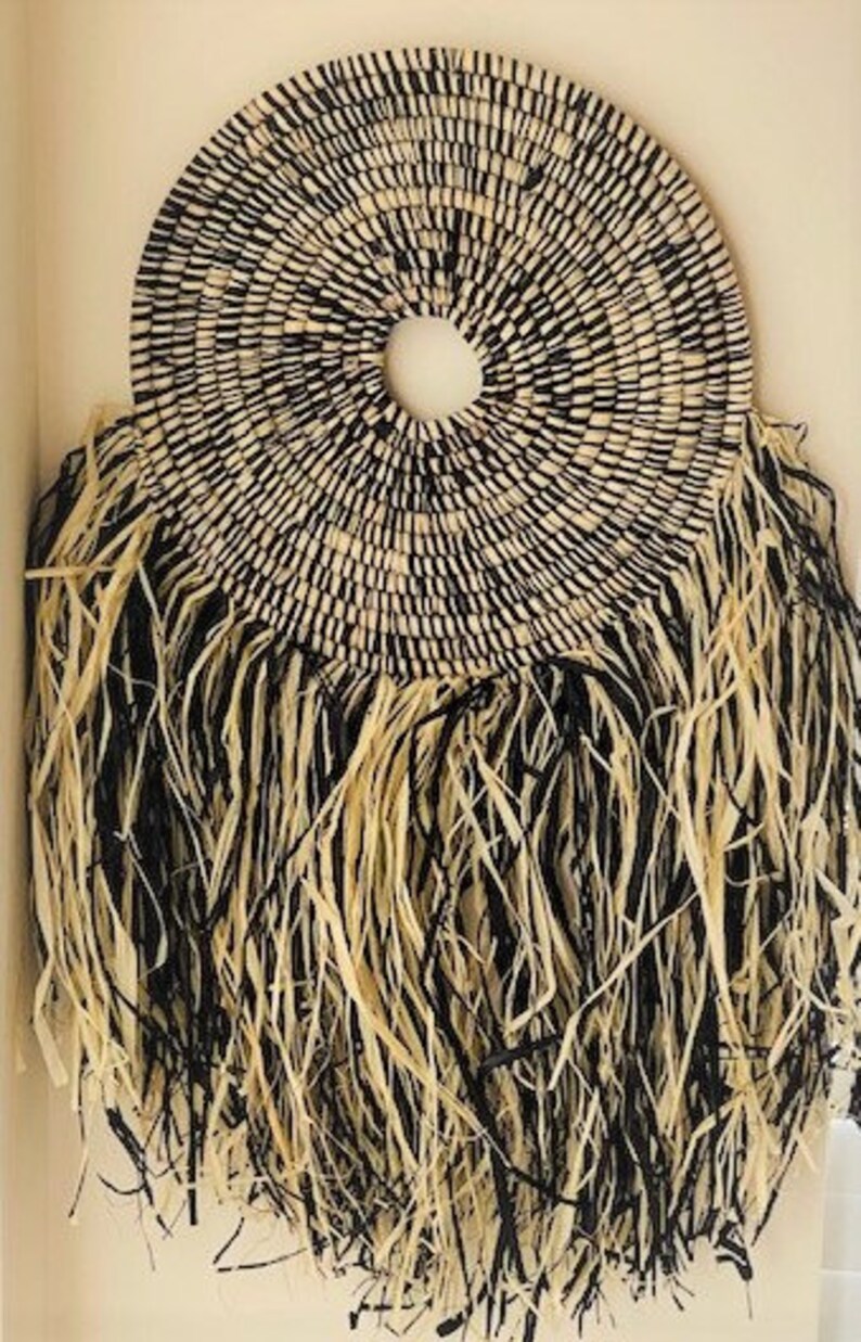 Woven Wall Disc Rwanda Natural Black Sisal African Sweet Grass Etsy