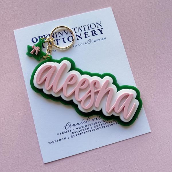 Acryl Sorority Schlüsselanhänger, Pink und Grün