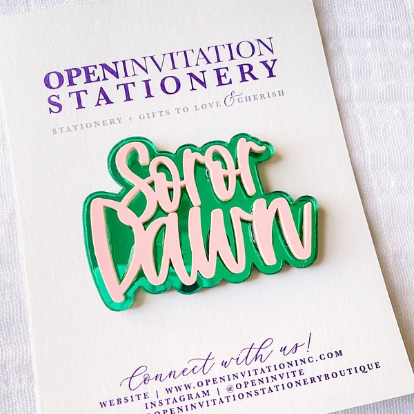 Acrylic Sorority Lapel Pin | Pink & Green, Magnetic
