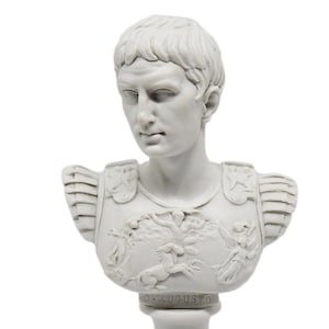 Romeinse keizers - Buste van keizer Augustus met Carrara marmeren voet