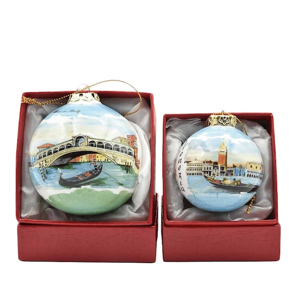 Porcelain CHRISTMAS BALL - Venice Rialto Bridge, San Marco and Gondola - Christmas Ornament - Venice Rialto Bridge, San Marco and Gondola