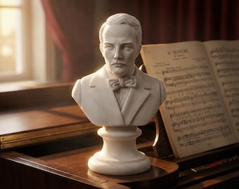 Musicians - Bust of Puccini with alabaster base