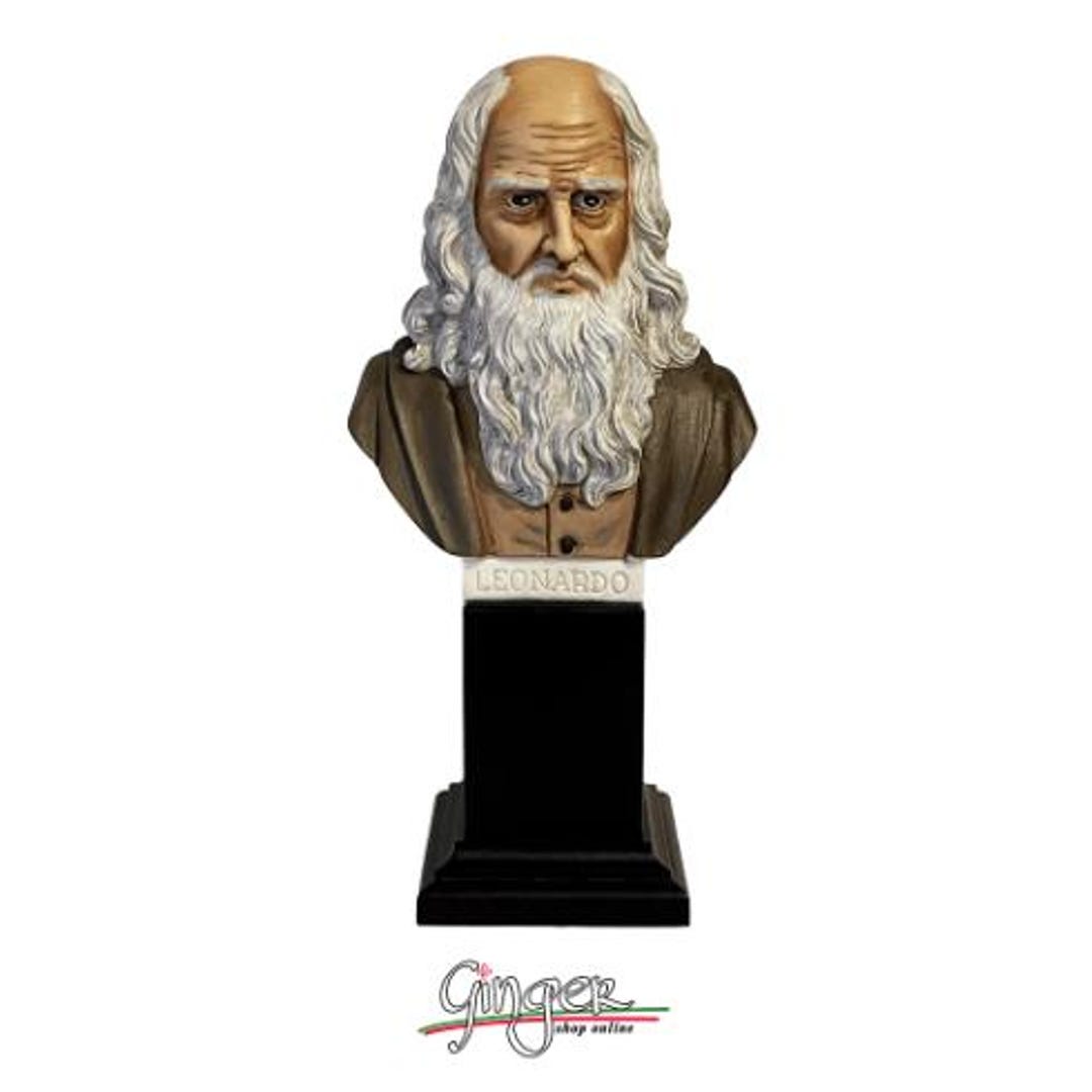 Leonardo Da Vinci Büste – 15 Cm, Aus Marmor & Harz, Handbemalt, Made In Italy