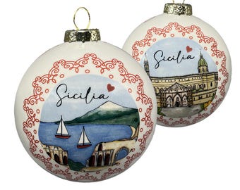 Ceramic Christmas Ball - Sicily: Taormina and Palermo - Christmas Ornament