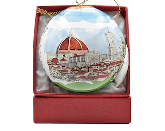 Porcelain Christmas Ball - Florence Cathedral and Ponte Vecchio - Christmas Ornament - the Cathedral (Duomo) and the Old Bridge (Ponte Vecchio)