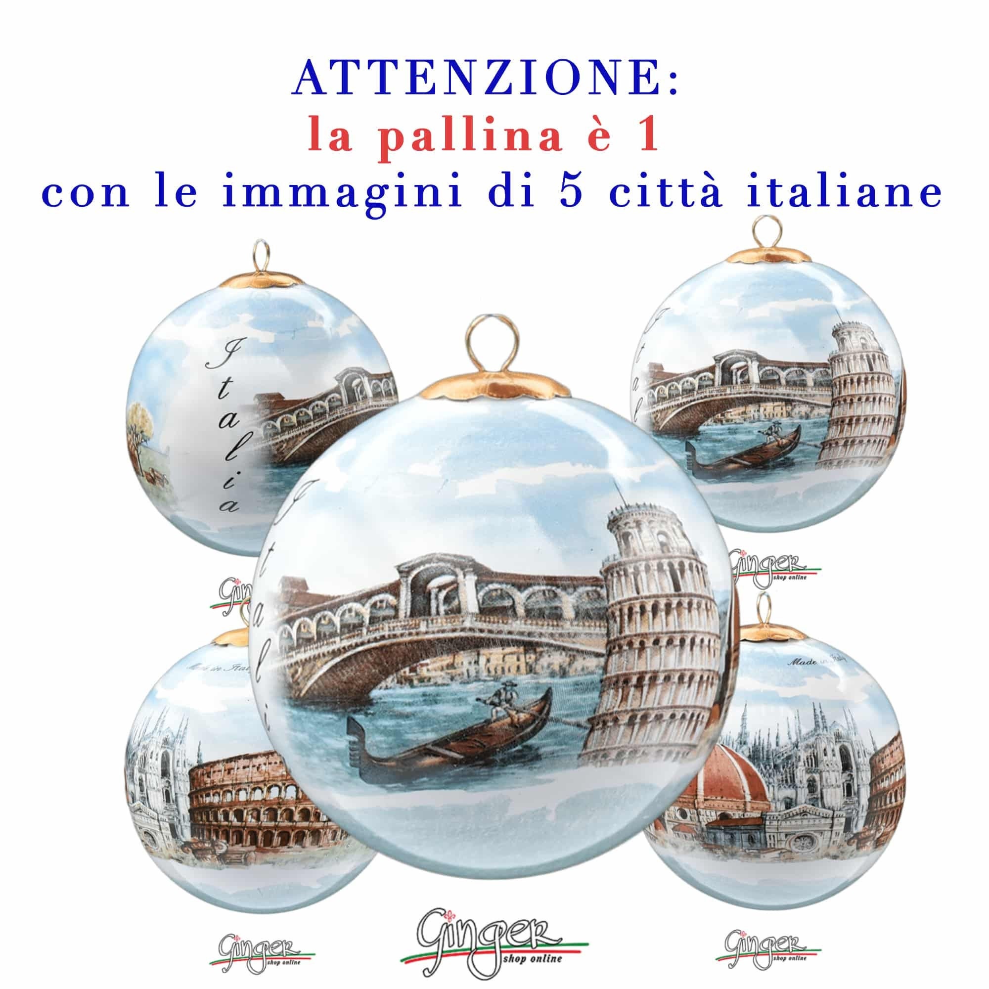 CHRISTMAS BALL - Cities Italy with Venice, Florence, Rome, Pisa, Milan - Christmas Ornament - Italy: Venice, Florence, Rome, Milan and Pisa