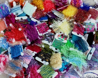 Deluxe Art & Craft Yarn Grab Bag • 100+ 2-Yard Fiber Yarn Samples • Embellishments, Weaving, Junk Journal, Dreamcatcher, Slow Stitching