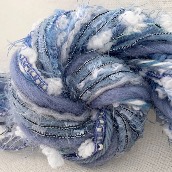 Cornflower Sky • 2yd x 12 novelty art yarn fiber samples bundle • Weaving, Dreamcatcher, Junk Journal, Slow Stitching, Embellishments