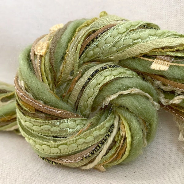 Lemongrass • 28 yard (2yd x 14) bundle novelty yarn fiber samples • Textile Art, Arts & Crafts, Weaving, Dreamcatcher, Junk Journal, Trims