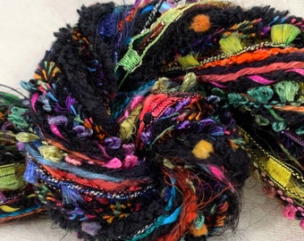 Spellbound • 2yd x 13 bundle novelty yarn fiber samples • Weaving, Junk Journal, Dreamcatcher, Boho beads, Rainbow Black, Tassels, Accents
