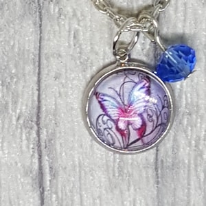 Vlinder halsketting, rood en blauw butterfly glazen vlinder ketting, Cabochon vlinder ketting, ketting, vlinder cadeau voor vrouwen