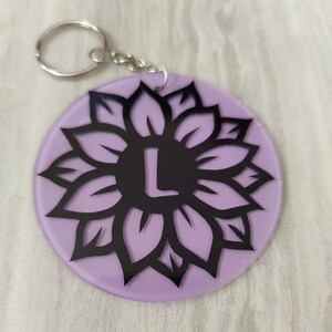 Acryl sleutelhanger bloem monogram, acryl sleutelhanger bloem monogram, gepersonaliseerde initiële sleutelhanger, gepersonaliseerde initiële sleutelhanger,