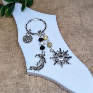 Sun and moon Keyring, Sun and Moon keychain, Sun and moon gift, Personalised sun and moon initial gift, customised initial keyring gift