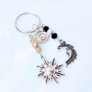 Sun and moon Keyring, Sun and Moon keychain, Sun and moon gift, Personalised sun and moon initial gift, customised initial keyring gift